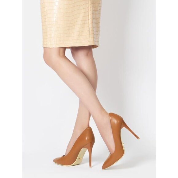 4 Inch PU-Brown Womens Pumps High Heels Stiletto Pointed Closed Toe Bridal Shoes - Picture 4 of 8